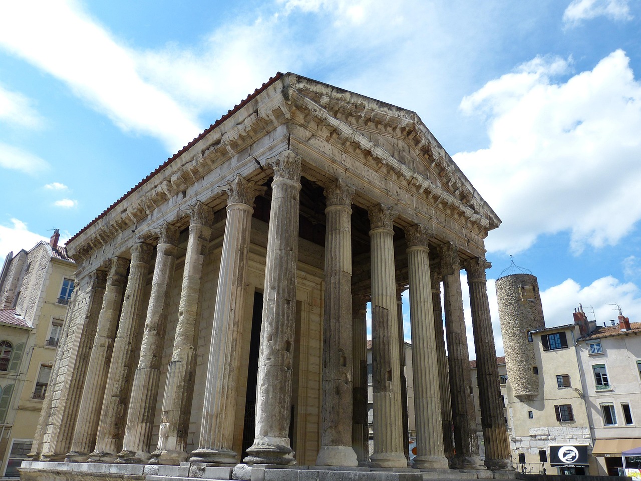 temple, pillar, vienne, antique, antiquity, roman, historic center, historical, france, city square